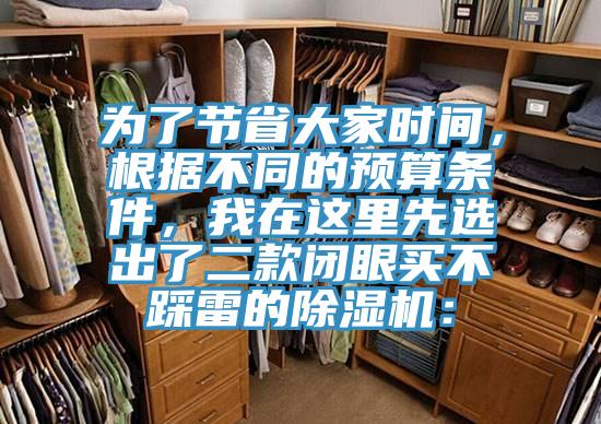 為了節省大家時間，根據不同的預算條件，我在這里先選出了二款閉眼買不踩雷的除濕機：